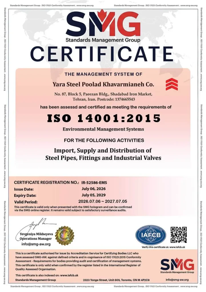 گواهی نامه iso 14001:2015 آهن تودی